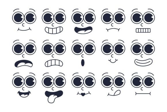 Download Expressive Retro Cartoon Faces Icon Set - Face Collection